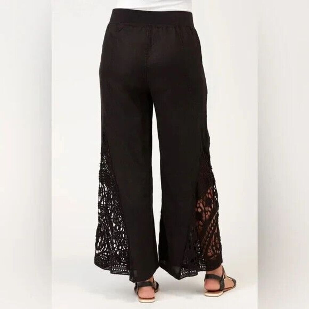 XCVI Ismay Women's Black Crochet LINEN Wide Leg Flowy Waist Pants Sz M - Picture 10 of 11
